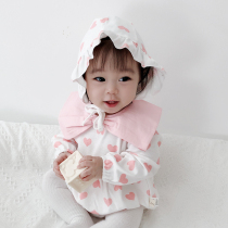 ins2022 Spring Autumn Baby Long Sleeve Loving Conjoined Khaclothes Climbing Clothes Full Moon Baby Pure Cotton Bag Fart Delivery Hat