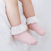 ins autumn winter new children lace socks lace lace girls double stitch pine mouth pure color baby baby princess socks