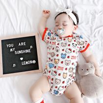ins2021 Summer Baby Men and Women Baby Cotton Breathable Print Love Triangle One-piece Ha Clothes Climbing