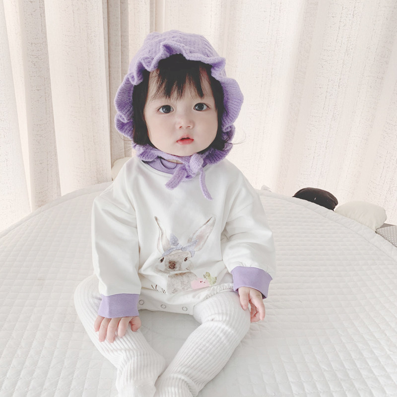 ins22 spring and autumn new Korean baby cute bunny printed baby jumpsuit baby fart sweater romper