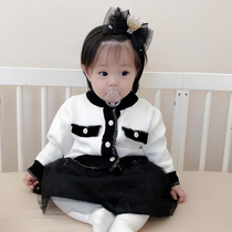  ins2021 autumn baby 0-2 female baby Xiaoxiang princess socialite long-sleeved top bag fart one-piece skirt suit