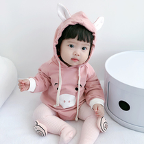 ins2021 Spring and Autumn Baby Men and Women Baby Newborn Long Sleeve Piggy Hooded Ha Clothes Climbing Clothes