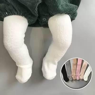 ins explosive 2020 winter baby Korean coral velvet warm padded double-topped velvet pantyhose baby leggings socks