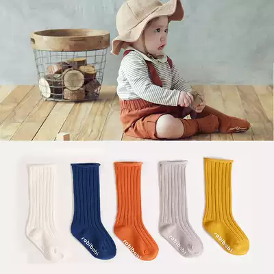 Korean version of cotton vertical striped high tube children's socks Baby Baby Baby long tube socks double needle loose tube socks