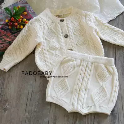 ins burst 21 spring and autumn baby men and women baby pure cotton knitted suit long-sleeved twist top shorts two-piece set