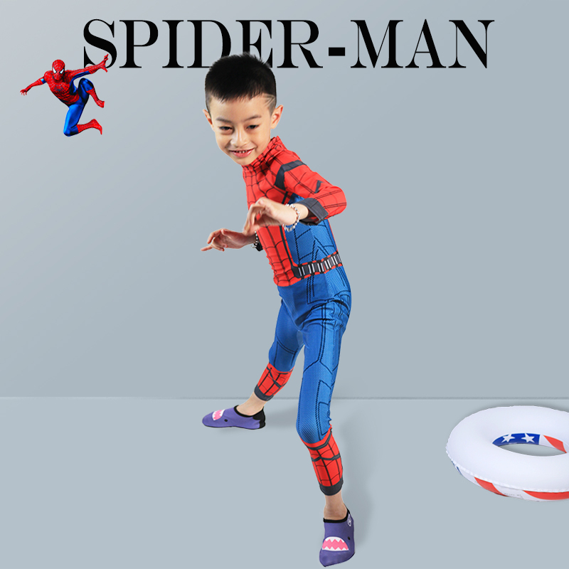 Swimsuit children long sleeve swimsuit boy Even body Spiderman swimsuit seaside sunscreen warm surfing diving swimsuit