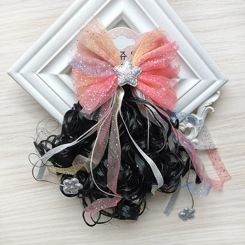 Детский парик, аксессуар для волос, кудрявый милый хвостик, заколка для волос с бантиком для принцессы