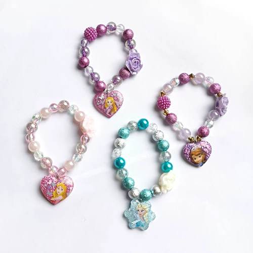 Мультяшное милое ожерелье и браслет для принцессы, детское ювелирное украшение, детский комплект, в цветочек, подарок на день рождения