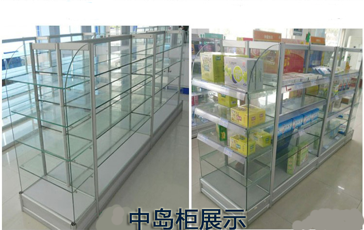 Dược phẩm tây y trưng bày tủ thuốc y tế kệ cửa hàng quầy thuốc thủy tinh trong suốt