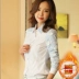Áo sơ mi kẻ sọc 2019 mùa thu mới cho nữ áo nhỏ Hàn Quốc áo sơ mi trắng thêu thời trang áo dài tay - Áo sơ mi Áo sơ mi