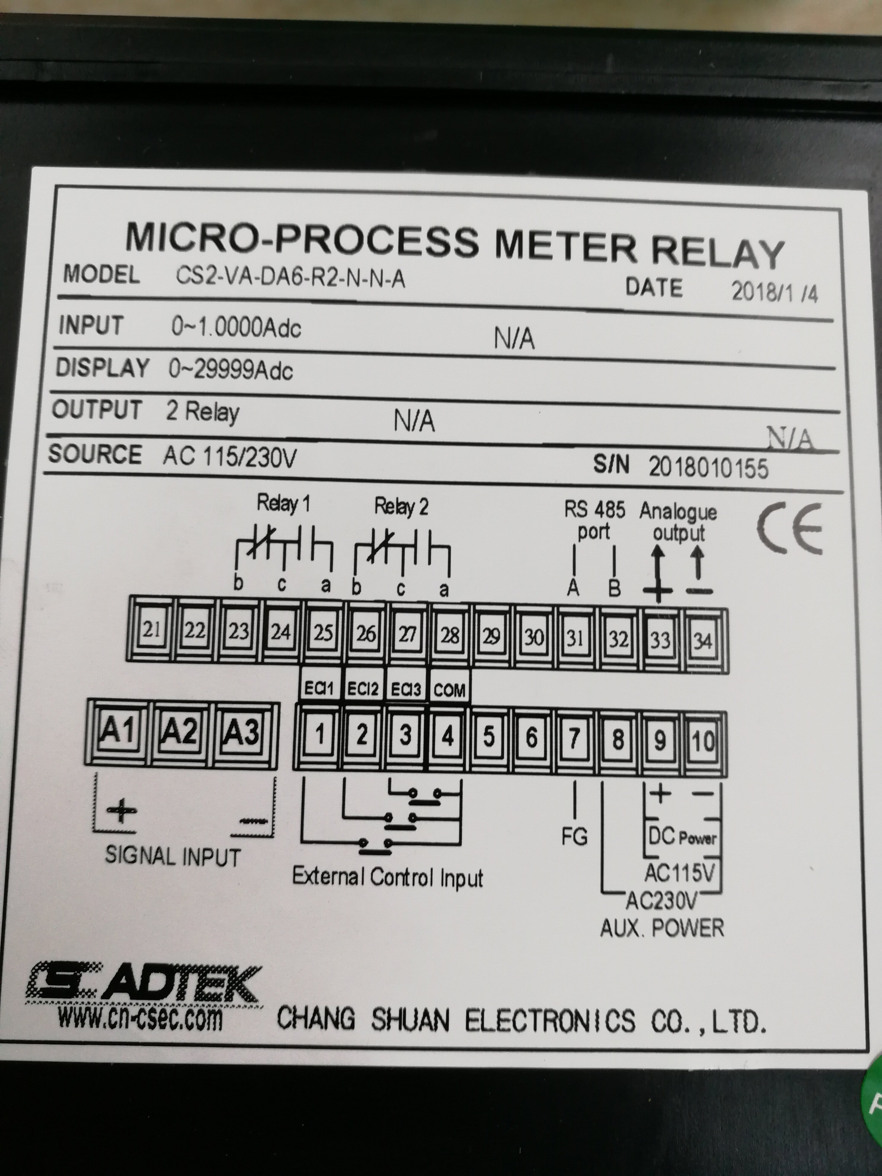 The new Taiwan ADTEK Current Meter CS2-VA-DA6-N-N-N - A relay output