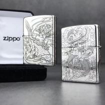 ZIPPO Sesame Oil Lighter Pure Silver Convex Engraving Finely Carved Carp Leaping Dragon Dragon Fish Culture Dragon
