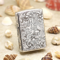 Counter genuine zippo lighter No. 15 sterling silver carved Tang grass dragon