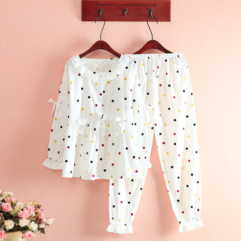 Little Fairy Japanese-Style All-Cotton Pajamas for Women, Spring and Summer Thin Long-Sleeved Twill Pure Cotton Princess Pajamas Home Wear Set