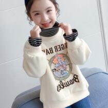 Blue shell square girls sweater autumn and winter 2020 new Korean version of the Western style high collar children with velvet thickened warm manze