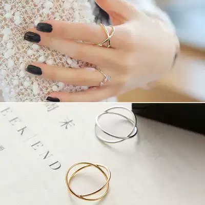 European and American minimalist style jewelry ring female X cross Three-Dimensional Hollow surround joint index finger personality tail ring