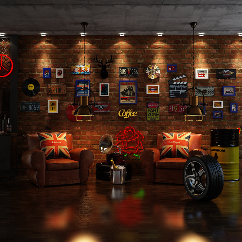 Retro Industrial Style Barbecue Hot Pot Restaurant Wall Creative Decoration License Plate Pendant Tavern Bar 3D Stereo Picture Frame