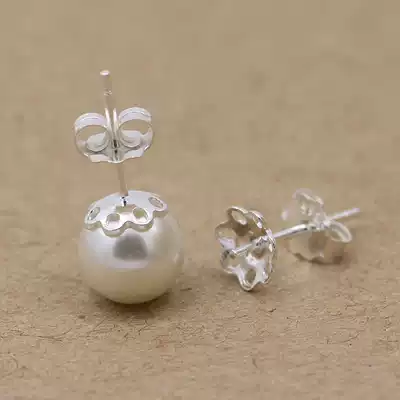 s925 silver earrings empty tray Pearl hollow earring jewelry accessories flower-shaped ear needle support hollow pure white fungus jewelry