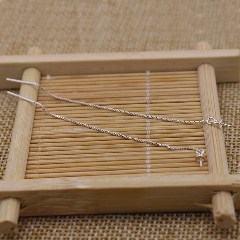 S925 Sterling Silver DIY Pearl Accessories Round Bead Pearl Ear String Box Chain Earring Accessories Air Holder Semi-finished Women