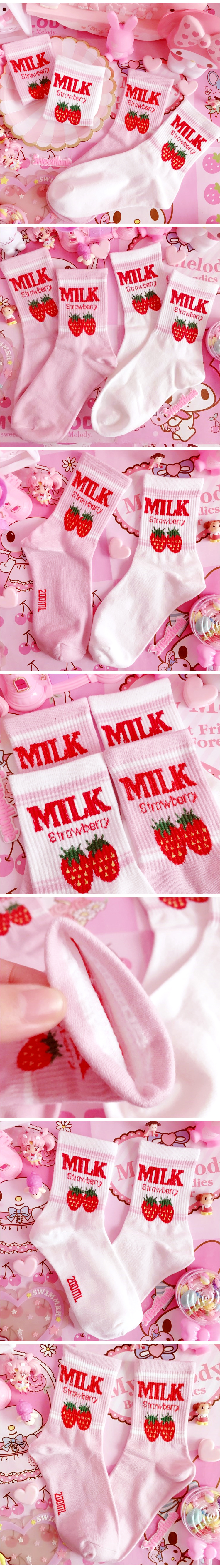 Vớ sữa dâu dễ thương Vớ cotton Sinh viên Cô gái Bông vớ Chị mềm Bóng chày Vớ hồng Dâu tất y khoa