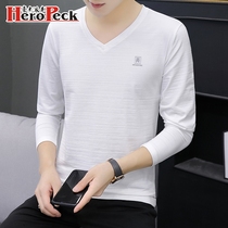 Autumn new mens long sleeve T-shirt spring and autumn cotton white interior base shirt body shirt