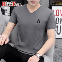 Modale Ice Silk Short Sleeve T-shirt Man Summer Thin V collar half sleeve bottom shirt body on clothes Ins trend