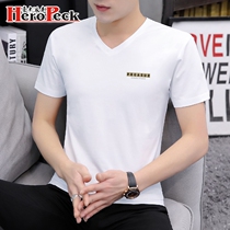 Modale short sleeve T-shirt Summer mens clothing V collar bottom shirt minimalist fashion Fashion Tide Cards Half Sleeves Clothes Body