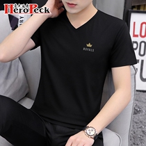 Pure Cotton T-Shirt Men Short Sleeves Summer Thin on clothes trendy half sleeves summer fashion Fashion handsome young Shirt V pilotage Wind