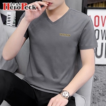 Pure cotton mens short sleeves T-shirt clothes summer clothing ice silk light cotton trendy summer celestial body V collar bottom jersey mens clothing