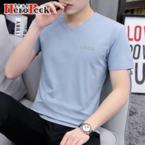 Modal 2020 Spring Summer Tide Brand Mens Short Sleeve T-shirt On Clothes Trend V-neck Half Sleeve Ice Silk base shirt