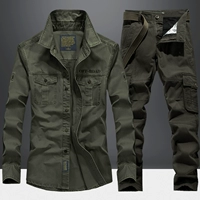 Военный зеленый подходящий костюм, брюки глубже, чем вершина