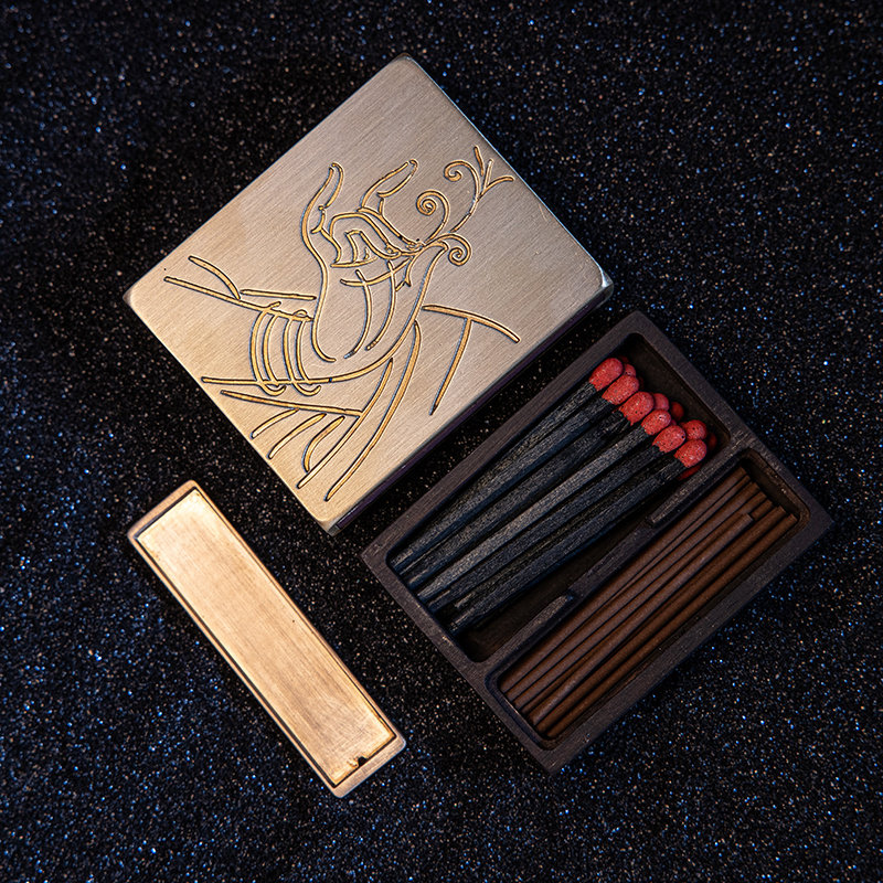 Brass matchbox Incense box Carry-on purifying air Travel study Hotel cafe Tea room supplies