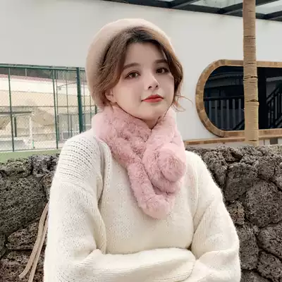 New front and back wear imitation fur scarf autumn and winter students plush Joker Korean warm scarf