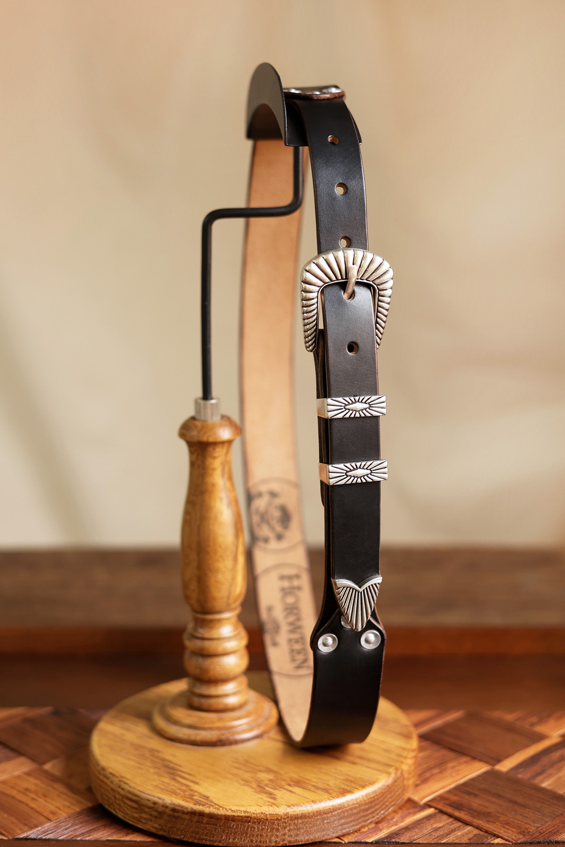 American Horween leather hand-made Silver carved belt - Belts - Genuine Leather Multicolor