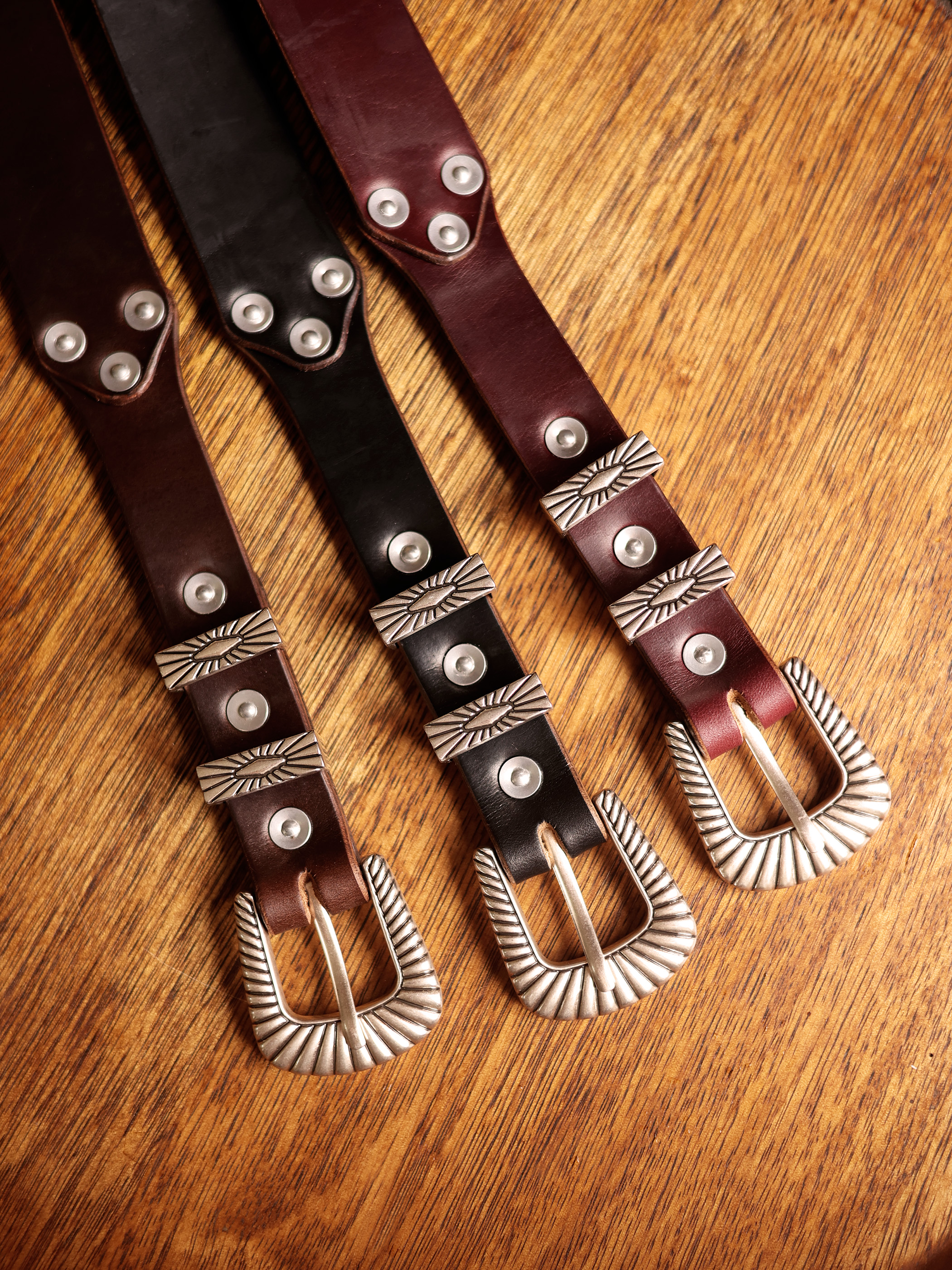 American Horween leather hand-made Silver carved belt - Belts - Genuine Leather Multicolor