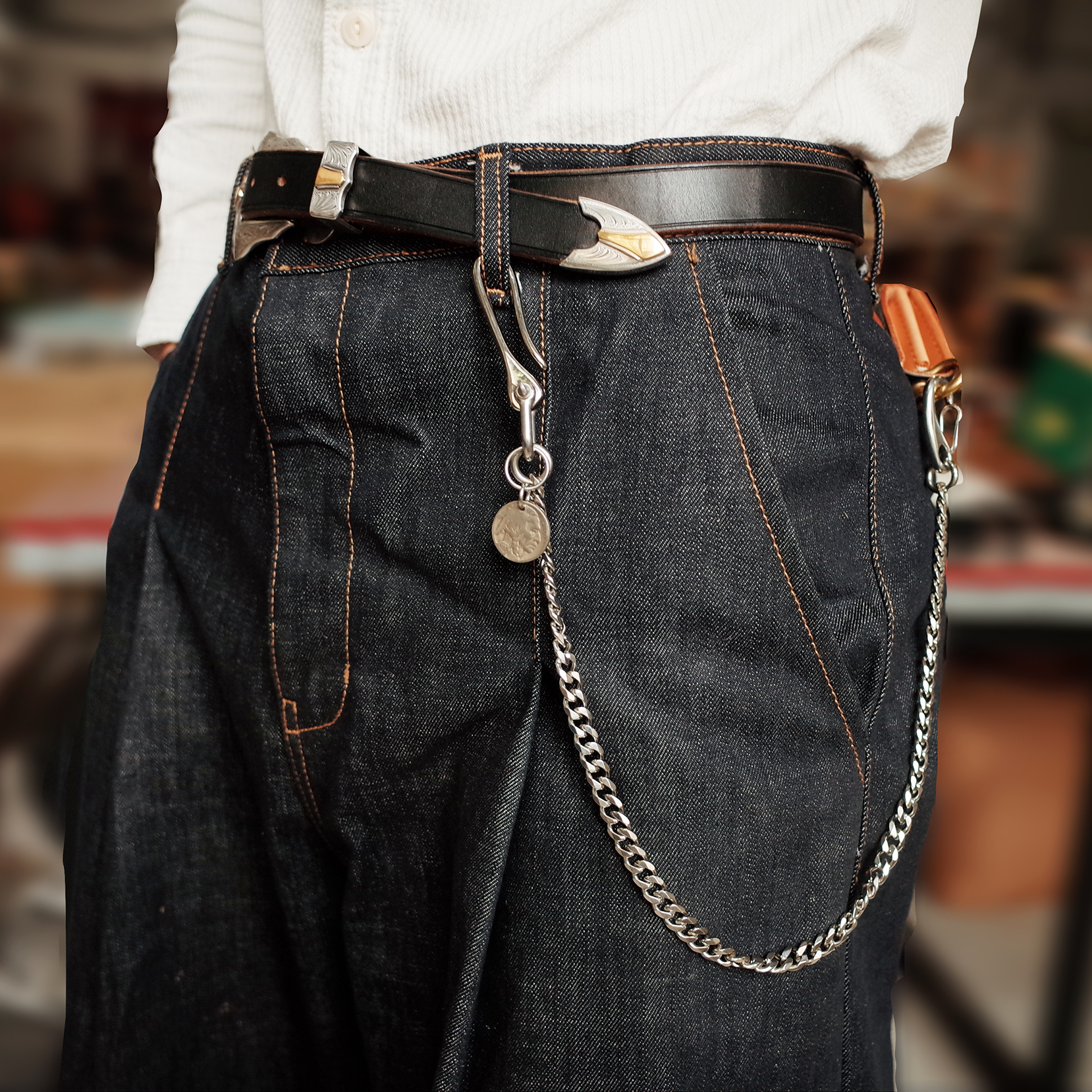 American retro Ami Khaji motorcycle street silver metal stainless steel wallet chain pants chain waist chain key chain tide