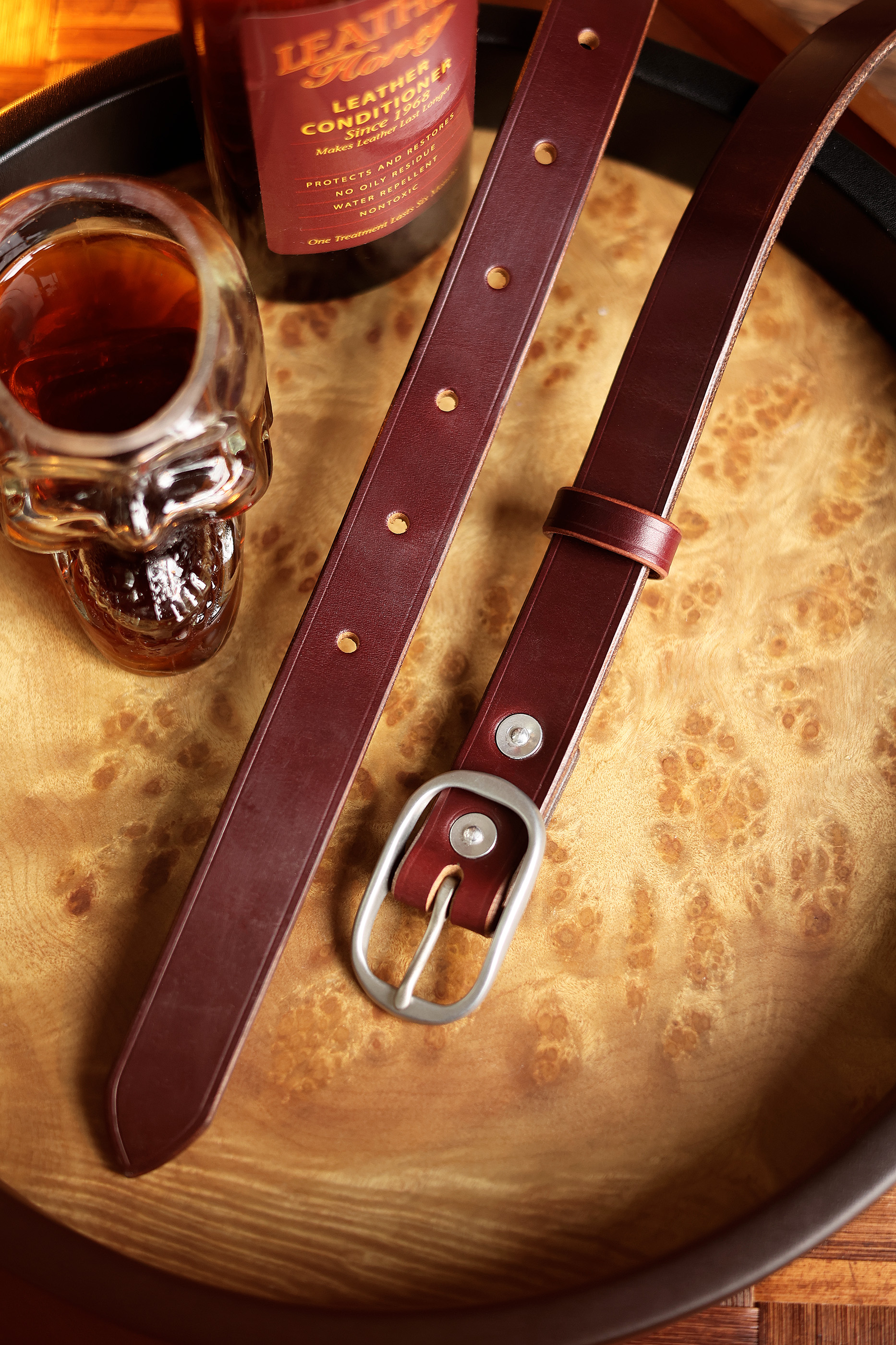 American Horween tea Wax waxed top layer cowhide narrow unisex belt - Belts - Genuine Leather Multicolor