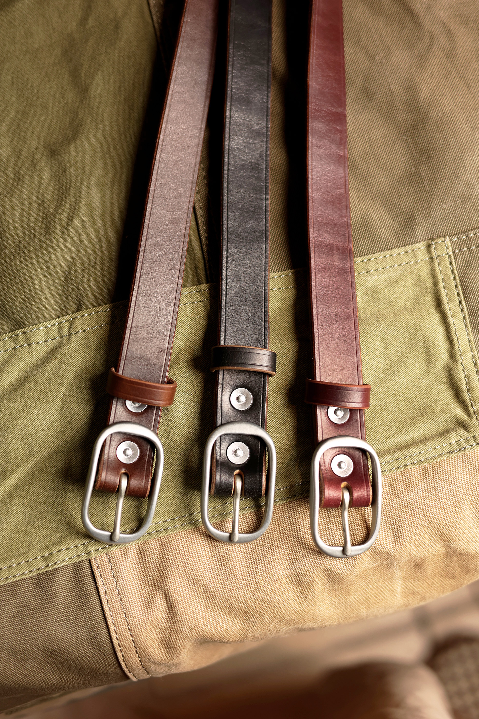 American Horween tea Wax waxed top layer cowhide narrow unisex belt - Belts - Genuine Leather Multicolor
