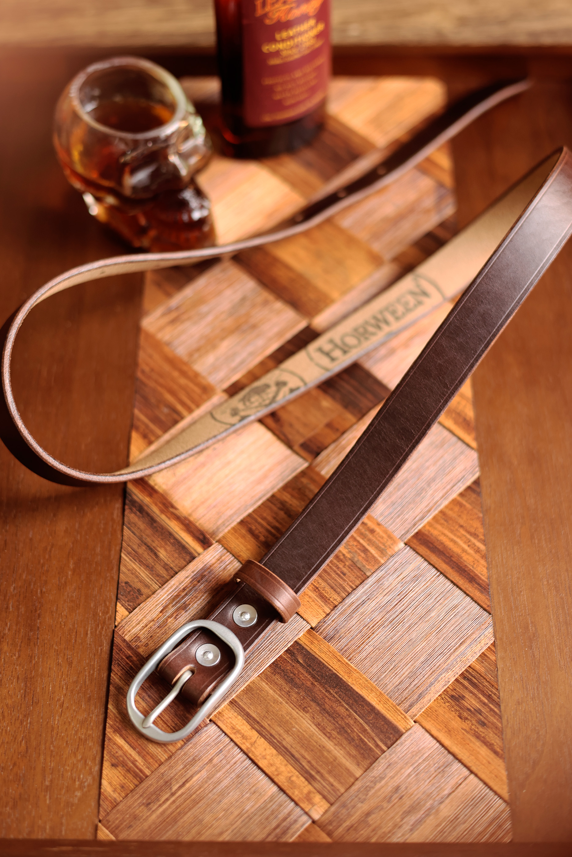 American Horween tea Wax waxed top layer cowhide narrow unisex belt - Belts - Genuine Leather Multicolor