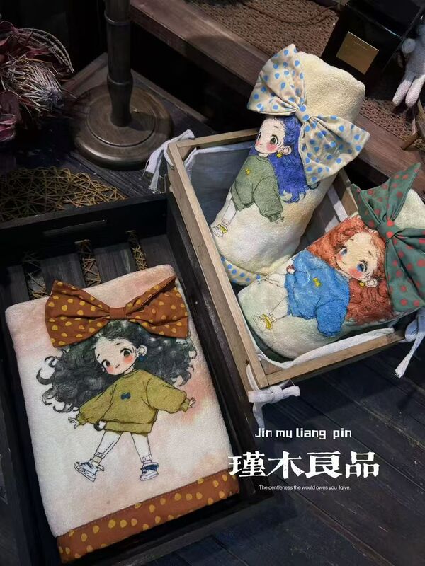 Jinmu Liangpin's New Bow-Knot Girl's Thickened Towel Bath Towel, Absorbent and Lint-Free, Household Cartoon Quick-Dry Face Towel