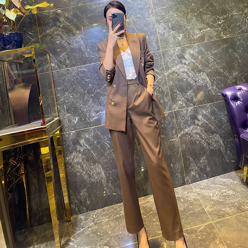 Coffee color high-end sense fried street suit suit 2022 spring and autumn fashion professional temperament goddess fan casual formal suit