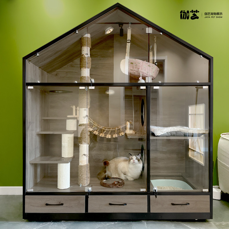 Customized panoramic cat villa solid wood household cat cage oversized free space indoor cat luxury cabinet cat house cat litter