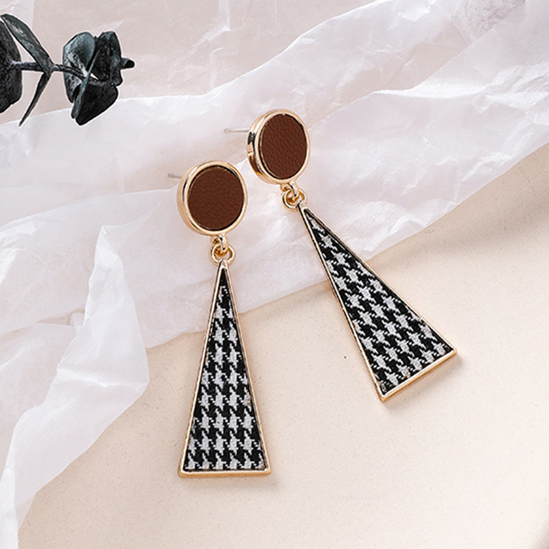 925 silver needles autumn and winter plaid love ear needles ladies temperament rectangular geometric earrings retro houndstooth plaid earrings