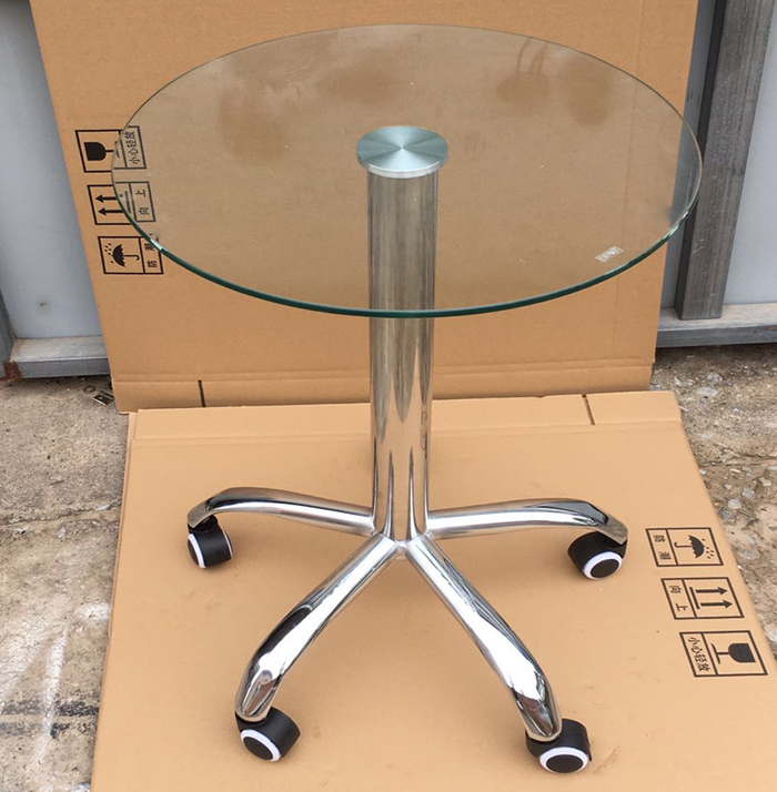 Tempered glass mobile round small coffee table Leisure small round table Simple edge with wheel flower frame movable storage table