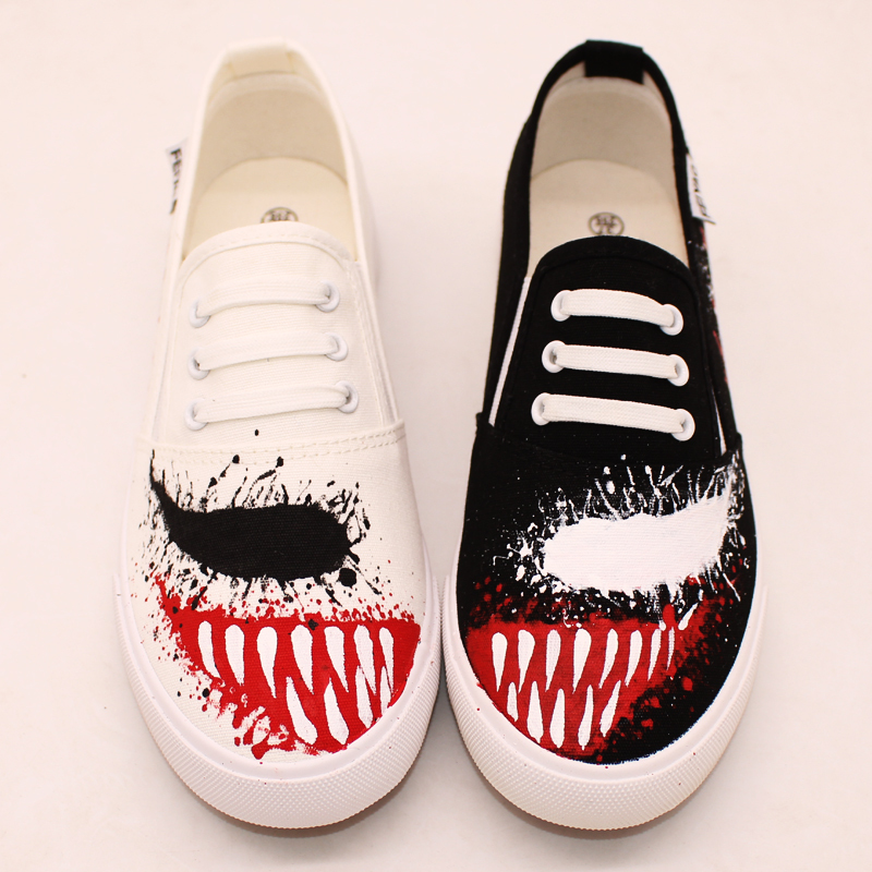 New Hand-Painted Canvas Shoes for Women, Popular Venom Low-Top Slip-On Shoes for Men, Couple Student Shoes, Yin-Yang Shoes, Trendy