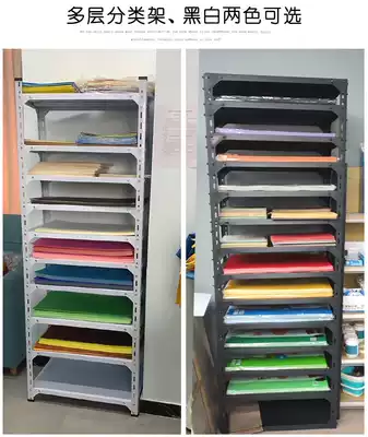 Movable stationery store 4k cardboard shelf multi-layer adjustable four-open art paper storage layer rack with wheel