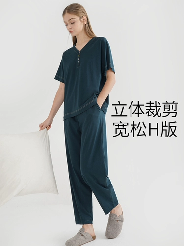 Весенние женские летние пижамы из хлопка Tencel Lyocell, новинка 2025 года, с короткими рукавами и v-образным вырезом, можно носить вне дома, тонкий стильный костюм