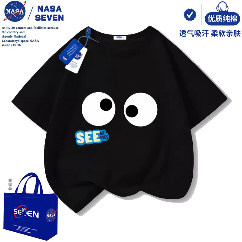 Летняя хлопковая футболка с короткими рукавами для мальчиков NASA, новинка 2025 года, забавные футболки с надписями для мальчиков, летние топы для девочек