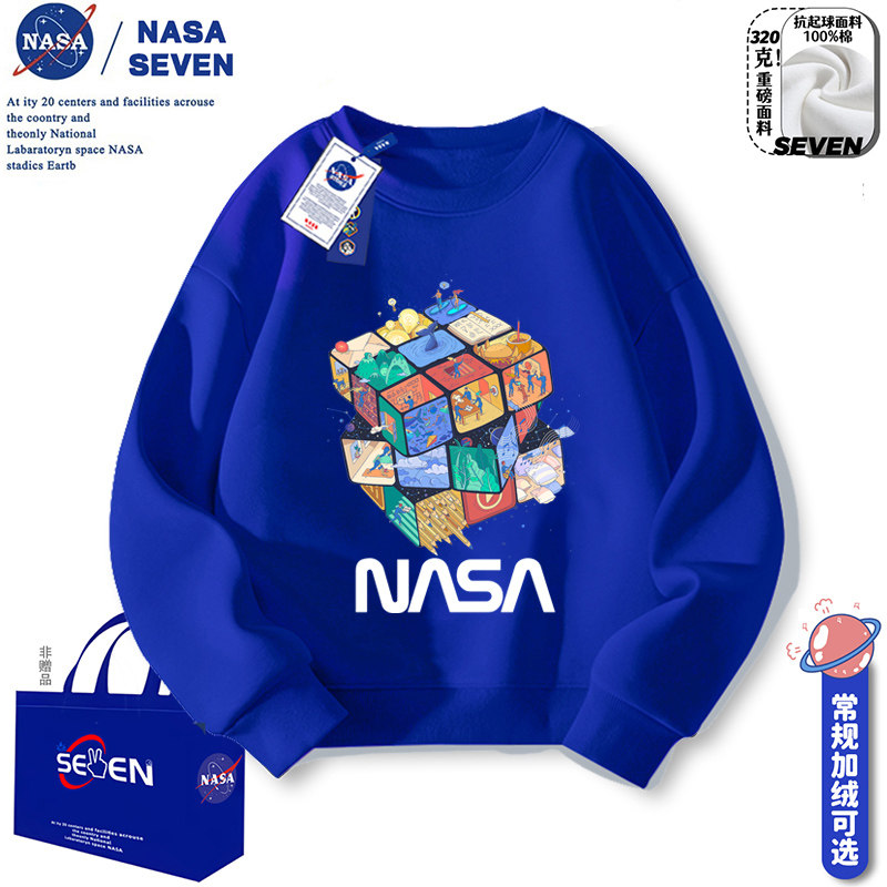 Свитер с длинными рукавами от совместного бренда NASA tide, красивые осенне-зимние топы national tide для мужчин и женщин, детская одежда с изображением кубика Рубика и бархата