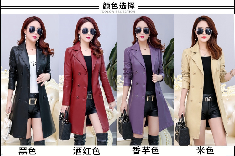 Mùa xuân 2019 mới da nữ dài phiên bản Hàn Quốc của thời trang Slim dày phù hợp với cổ áo áo khoác da dày áo da lót lông cừu
